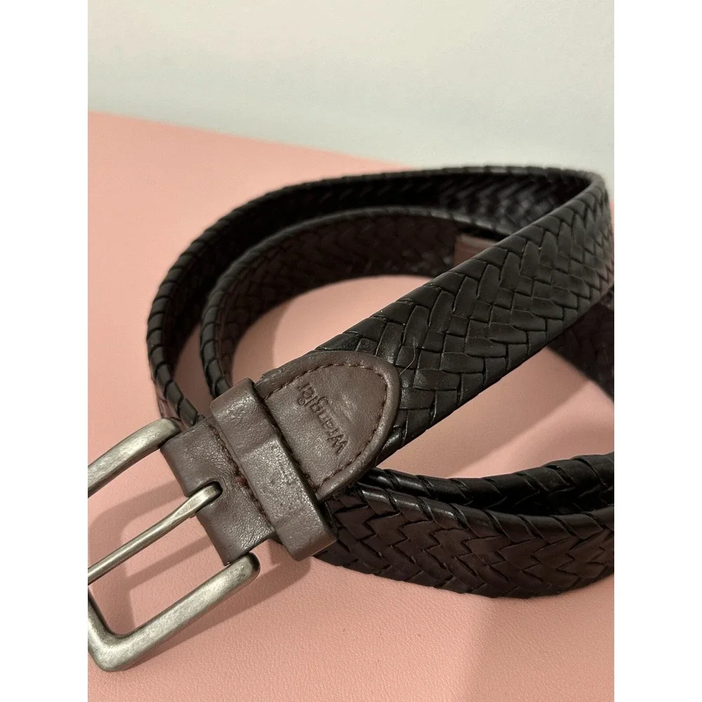 Wrangler Woven Leather Belt Black Brown Mens Adjustable 48